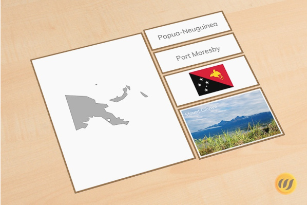 Legematerial Australien - 9 Bundesstaaten und Länder passend zur Montessori Puzzlekarte laendermaterial_papua
