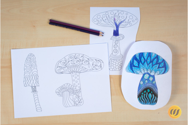 7 "Zentangle"-Pilze (Download) pilzeausmalen