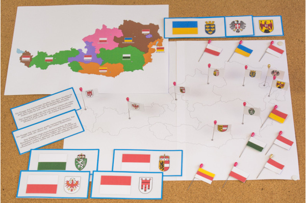 Montessori-Puzzlekarten-Alternative und Ergänzung - Länder, Flaggen und Wappen Österreichs (Download) pinmap_austria1