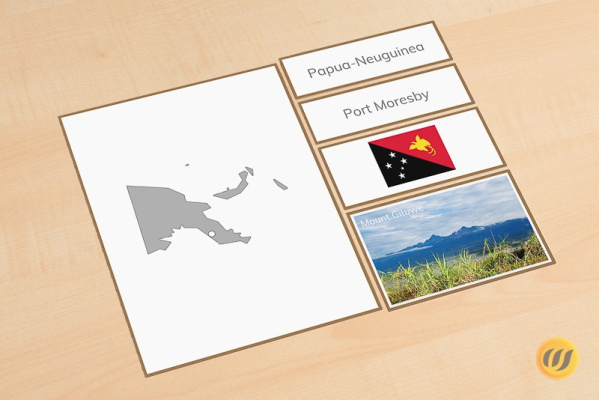 Legematerial Australien - 9 Bundesstaaten und Länder passend zur Montessori Puzzlekarte laendermaterial_papua
