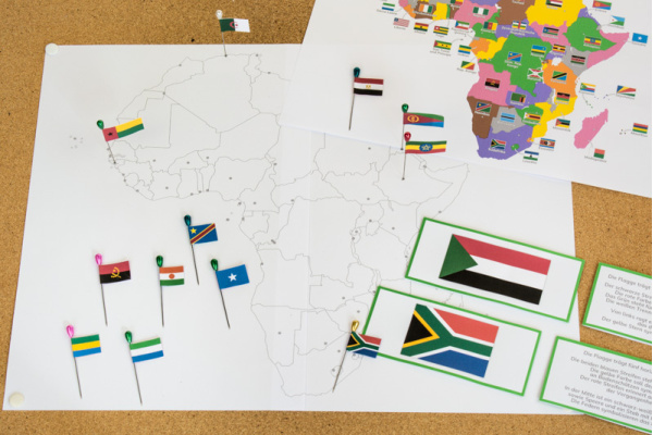 Montessori-Puzzlekarten-Alternative und Ergänzung - Länder und Flaggen Afrikas (Download) pinmaps_afrika