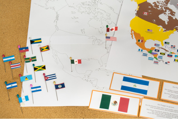 Montessori-Puzzlekarten-Alternative und Ergänzung - Länder und Flaggen Nordamerikas (Download) pinmaps_nordamerika