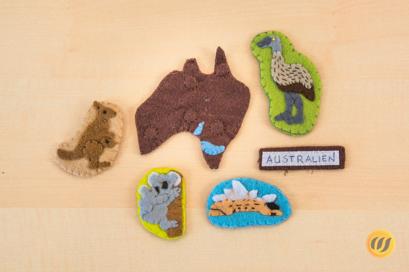 Der Kontinent Australien und drei Tiere und die Oper von Sydney